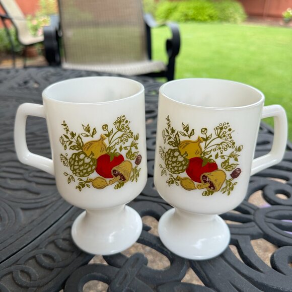 Vtg Corning Spice of Life Footed Mugs Set of 4 Milk Glass Pedestal Grandmugs - Picture 12 of 16